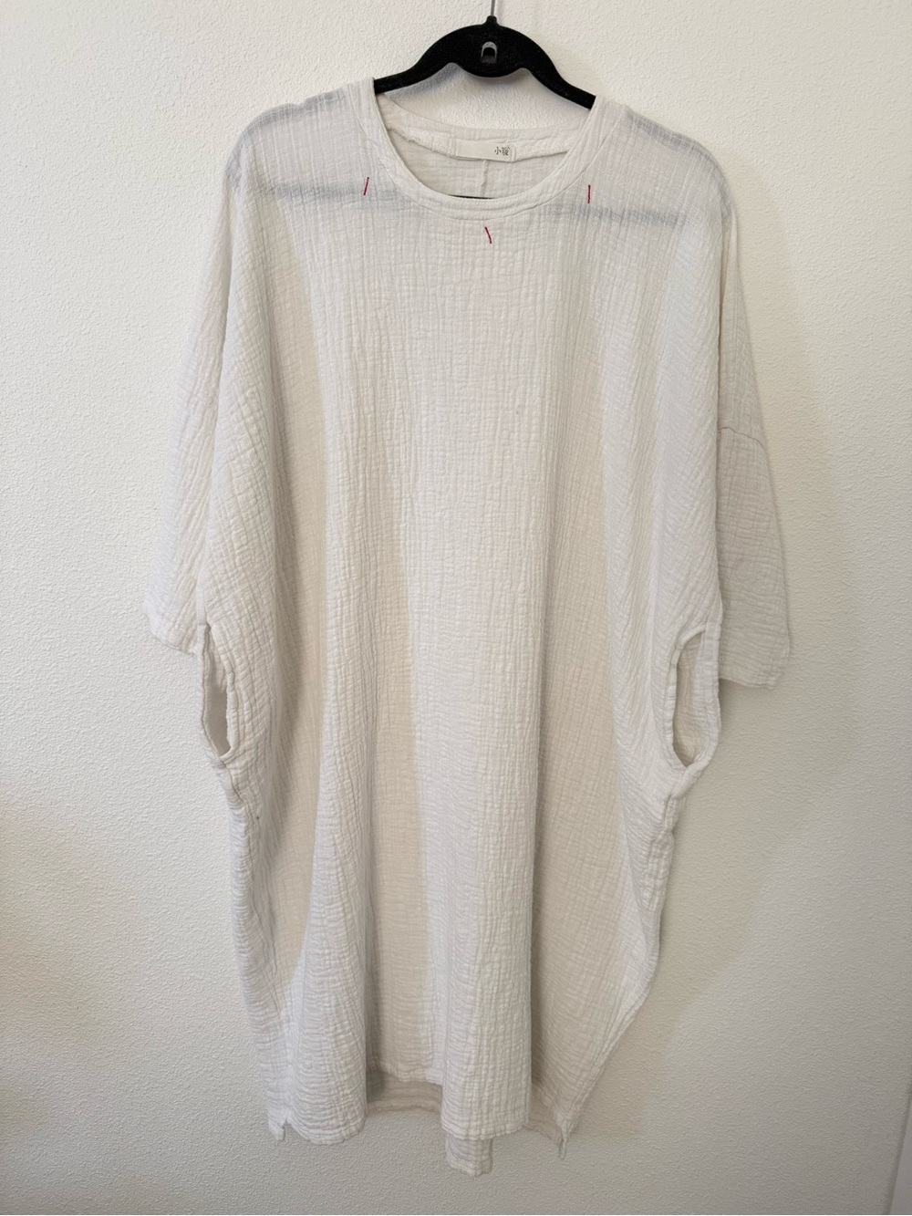 White Double Gauze Cotton Midi Shift Dress Oversized Caftan Slouchy Lagenlook  L